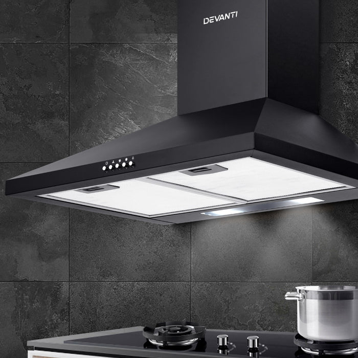 Devanti Pyramid Range Hood Rangehood 600mm 60cm Kitchen Canopy Black - Devanti