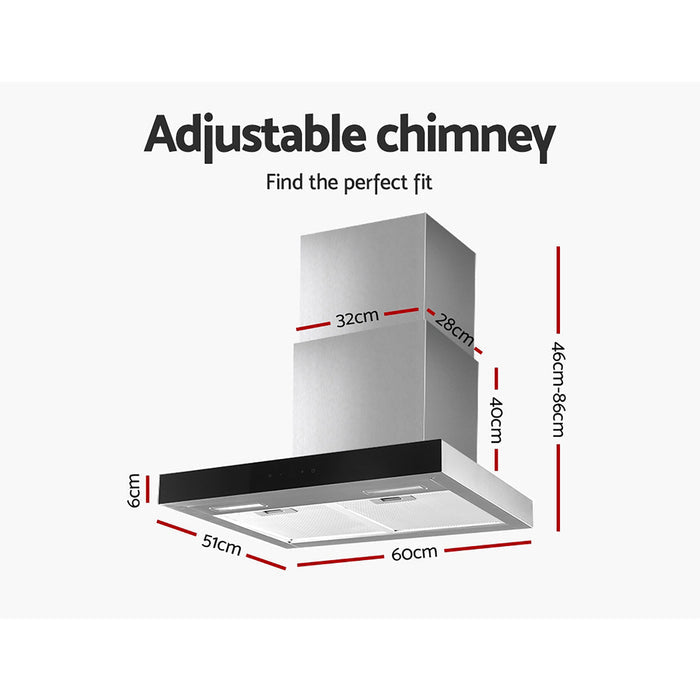 Devanti Rangehood 600mm Range Hood 60cm Stainless Steel Glass Kitchen Canopy - Devanti