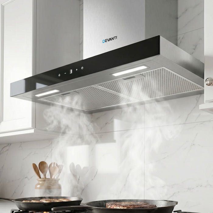 Devanti Rangehood 600mm Range Hood 60cm Stainless Steel Glass Kitchen Canopy - Devanti