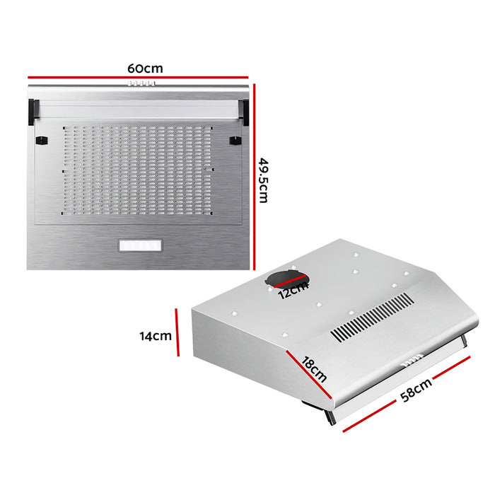 Devanti 600mm Range Hood 60cm Rangehood Kitchen Canopy LED Light Stainless Steel - Devanti