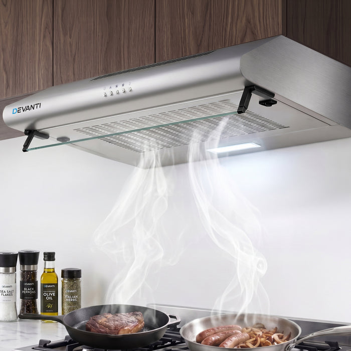 Devanti 600mm Range Hood 60cm Rangehood Kitchen Canopy LED Light Stainless Steel - Devanti
