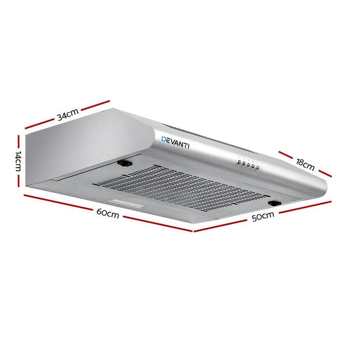 Devanti Fixed Range Hood Rangehood Stainless Steel Kitchen Canopy 60cm 600mm - Devanti