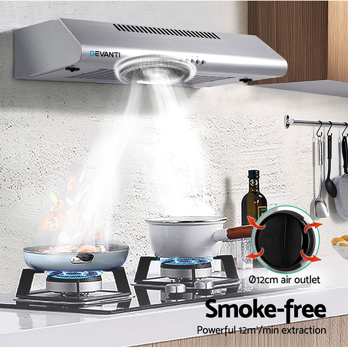 Devanti Fixed Range Hood Rangehood Stainless Steel Kitchen Canopy 60cm 600mm - Devanti