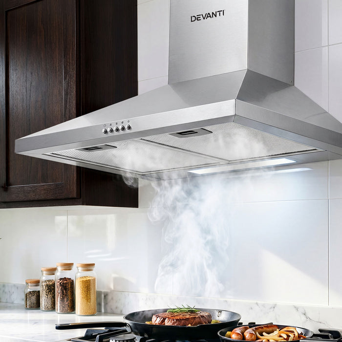 Devanti Range Hood 60cm 600mm Kitchen Canopy Stainless Steel Rangehood Wall Mount - Devanti