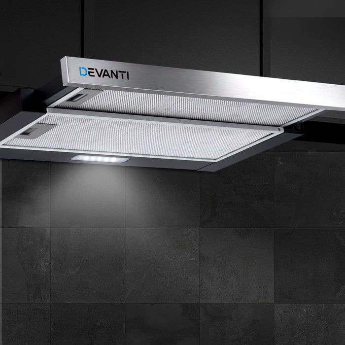 Devanti 600mm Range Hood 60cm Slide out Rangehood Stainless Steel - Devanti