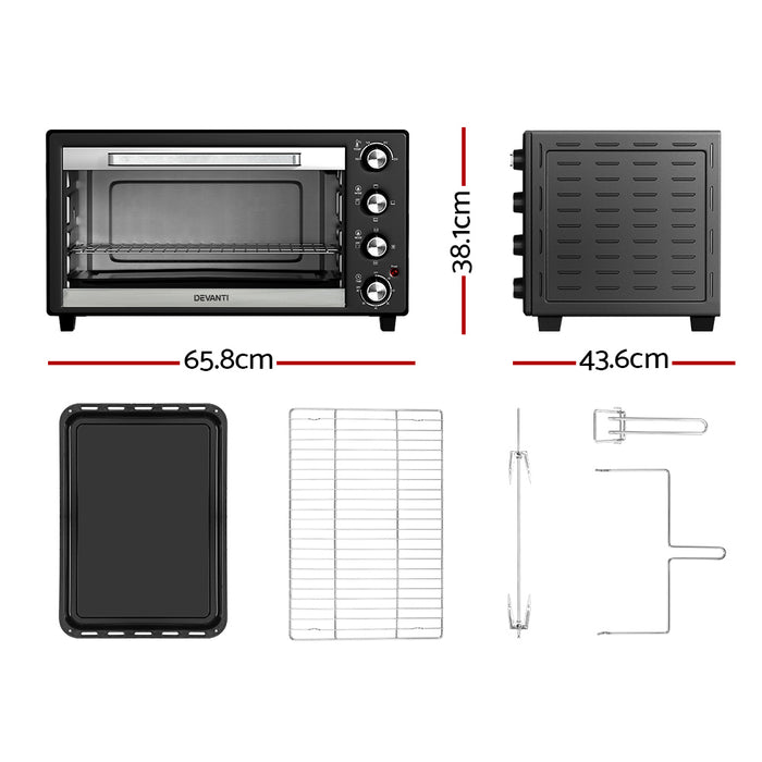 Devanti Electric Convection Oven Bake Benchtop Rotisserie Grill 60L - Devanti