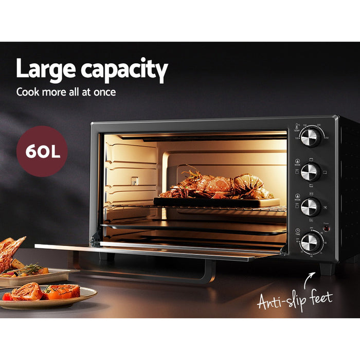 Devanti Electric Convection Oven Bake Benchtop Rotisserie Grill 60L - Devanti