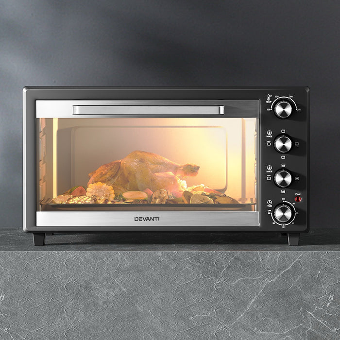 Devanti Electric Convection Oven Bake Benchtop Rotisserie Grill 60L - Devanti