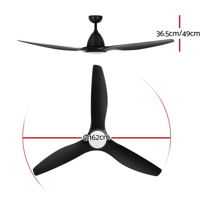 Devanti 64 Inch Ceiling Fan DC Motor w/Light w/Remote - Black - Devanti