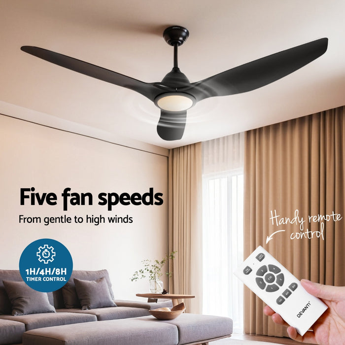 Devanti 64 Inch Ceiling Fan DC Motor w/Light w/Remote - Black - Devanti
