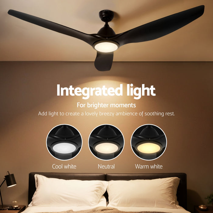 Devanti 64 Inch Ceiling Fan DC Motor w/Light w/Remote - Black - Devanti