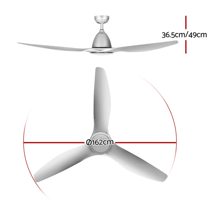 Devanti 64 Inch Ceiling Fan DC Motor w/Light w/Remote - Silver - Devanti