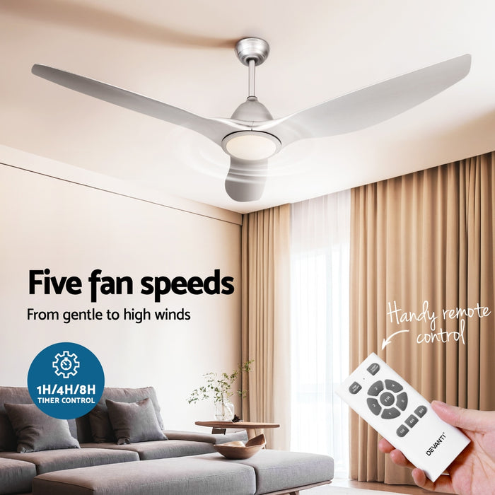 Devanti 64 Inch Ceiling Fan DC Motor w/Light w/Remote - Silver - Devanti