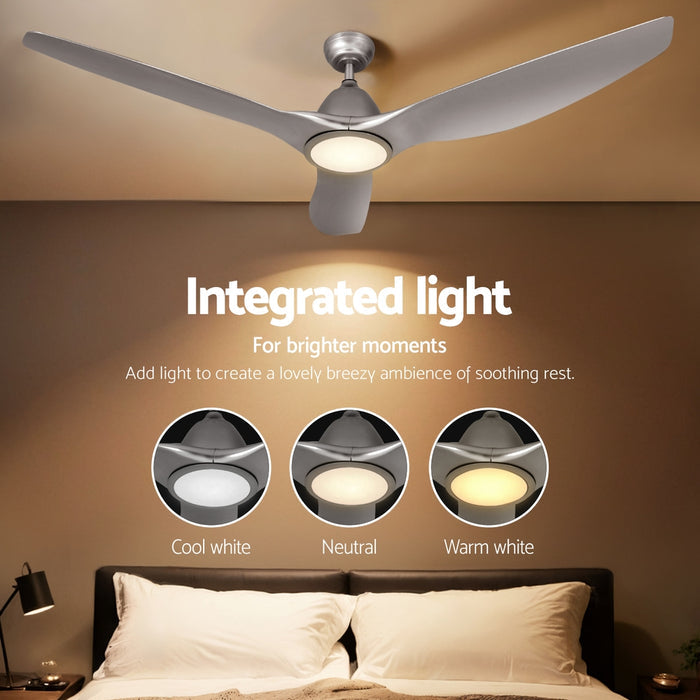Devanti 64 Inch Ceiling Fan DC Motor w/Light w/Remote - Silver - Devanti
