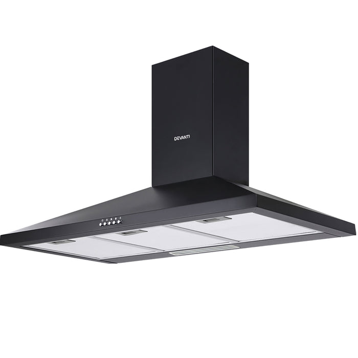 Devanti Range Hood Rangehood 90cm 900mm Kitchen Canopy LED Light Wall Mount Black - Devanti