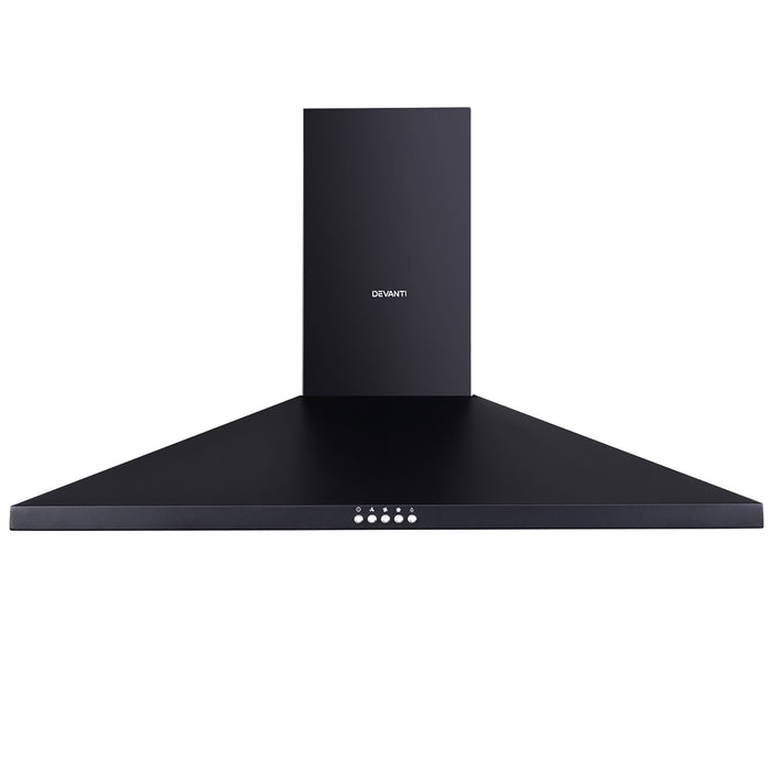 Devanti Range Hood Rangehood 90cm 900mm Kitchen Canopy LED Light Wall Mount Black - Devanti