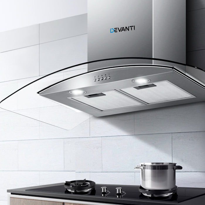 Devanti Range Hood 900mm Rangehood Kitchen Stainless Glass Canopy 90cm - Devanti