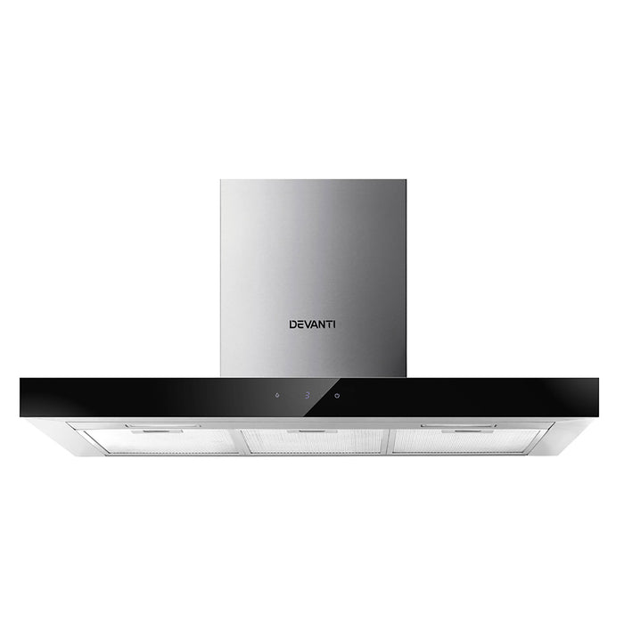 Devanti Range Hood 900mm Rangehood 90cm Stainless Steel Glass Kitchen Canopy Black - Devanti