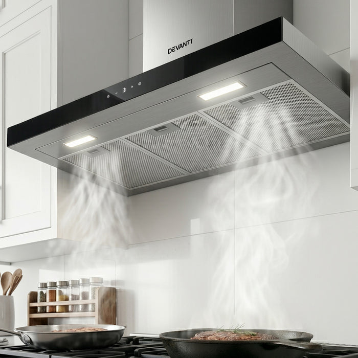 Devanti 900mm Range Hood 90cm Rangehood Glass Stainless Steel - Devanti