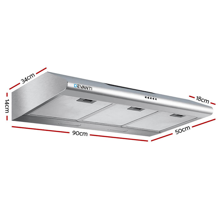Devanti Fixed Range Hood Rangehood Stainless Steel Kitchen Canopy 90cm 900mm - Devanti