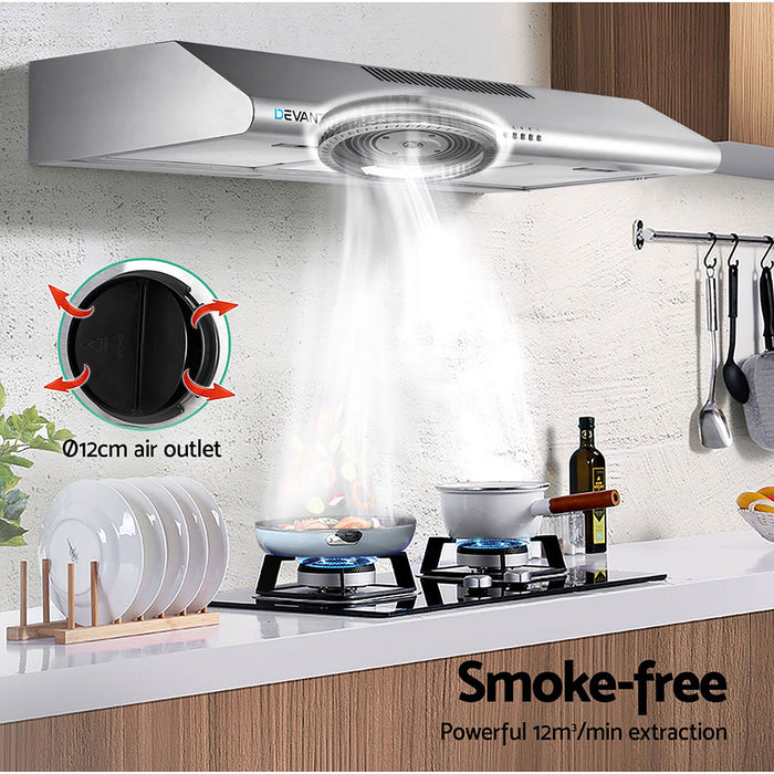 Devanti Fixed Range Hood Rangehood Stainless Steel Kitchen Canopy 90cm 900mm - Devanti