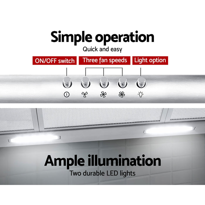 Devanti Fixed Range Hood Rangehood Stainless Steel Kitchen Canopy 90cm 900mm - Devanti