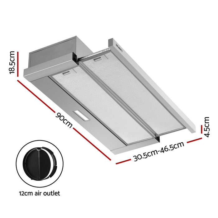 Devanti 900mm Range Hood 90cm Slide out Rangehood Stainless Steel - Devanti