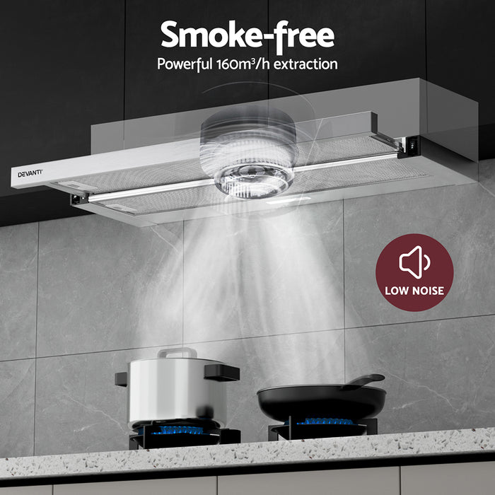 Devanti 900mm Range Hood 90cm Slide out Rangehood Stainless Steel - Devanti