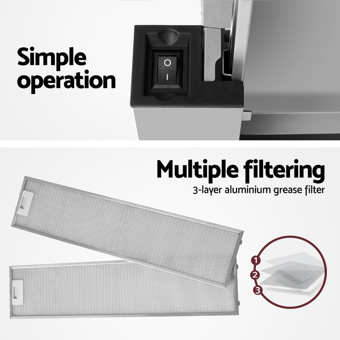 Devanti 900mm Range Hood 90cm Slide out Rangehood Stainless Steel - Devanti