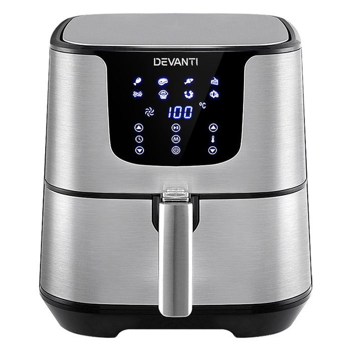 Devanti Air Fryer 7L LCD Fryers Oil Free Oven Airfryer Kitchen Healthy Cooker - Silver