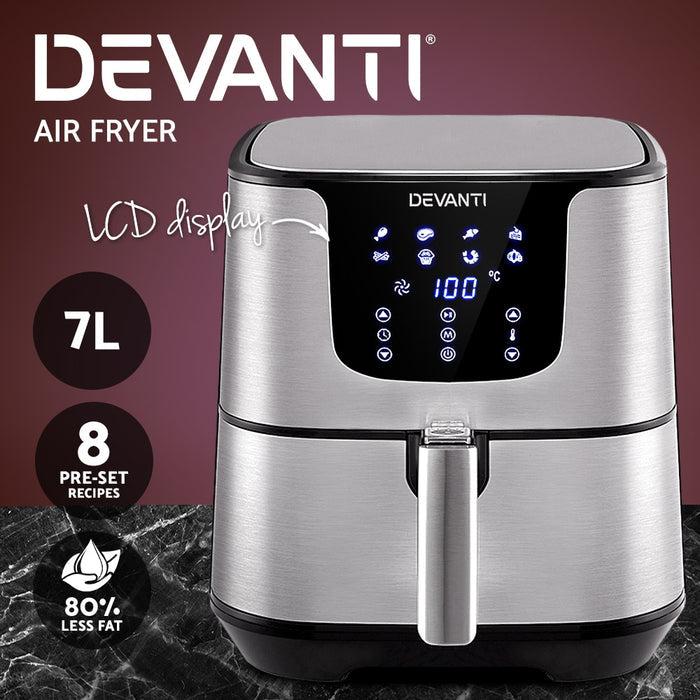 Devanti Air Fryer 7L LCD Fryers Oil Free Oven Airfryer Kitchen Healthy Cooker - Devanti