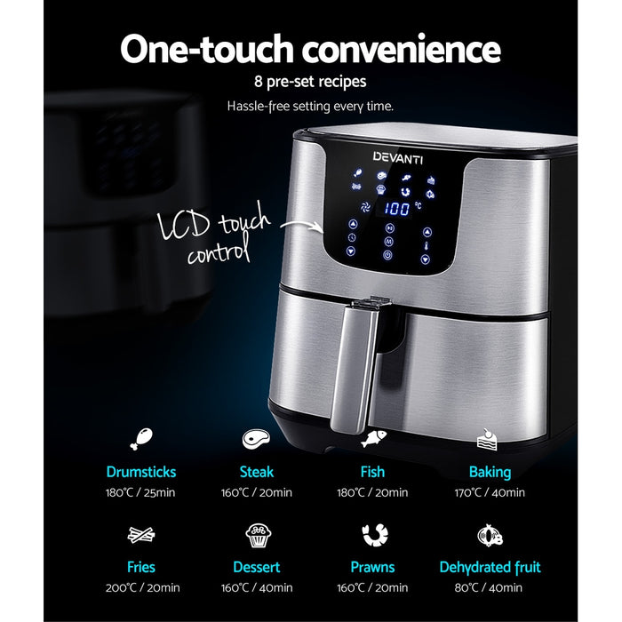 Devanti Air Fryer 7L LCD Fryers Oil Free Oven Airfryer Kitchen Healthy Cooker - Devanti