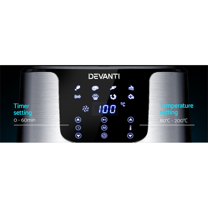 Devanti Air Fryer 7L LCD Fryers Oil Free Oven Airfryer Kitchen Healthy Cooker - Devanti