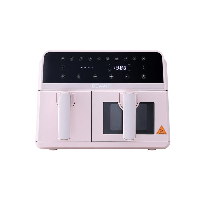 Devanti Air Fryer 9L Dual Zone Fryers 2600W Pink - Devanti