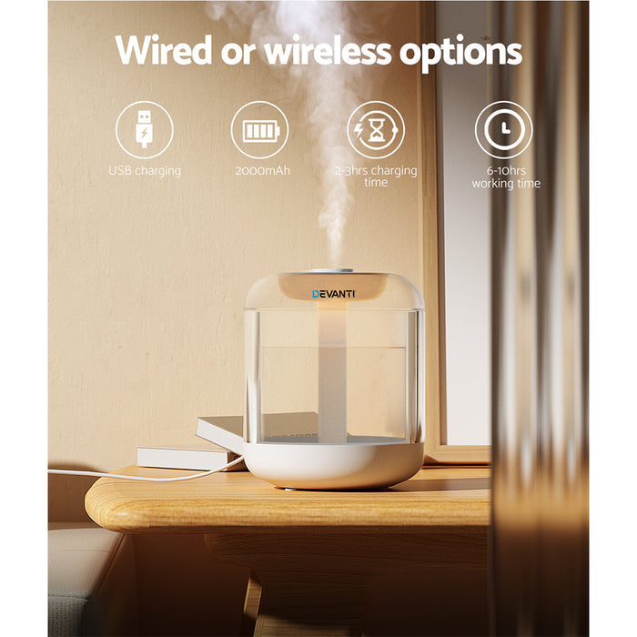 Devanti 1L Air Humidifier Ultrasonic Purifier Aroma Diffuser Essential Oil LED - Devanti