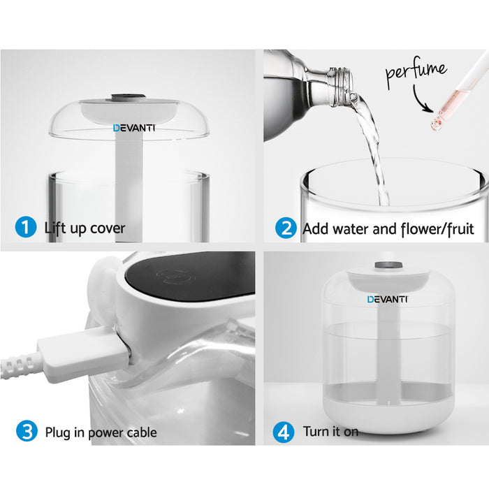 Devanti 1L Air Humidifier Ultrasonic Purifier Aroma Diffuser Essential Oil LED - Devanti