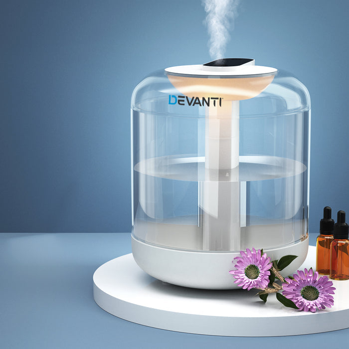 Devanti 1L Air Humidifier Ultrasonic Purifier Aroma Diffuser Essential Oil LED - Devanti