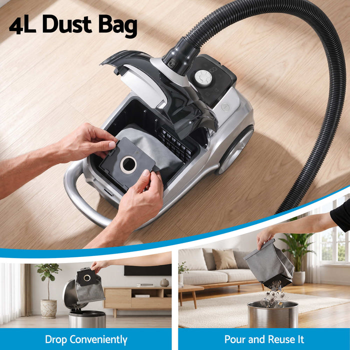 DEVANTI Bagged Vacuum Cleaner Powerful Suction for Carpet Wood Tile Floor Black