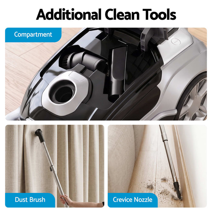 DEVANTI Bagged Vacuum Cleaner Powerful Suction for Carpet Wood Tile Floor Black