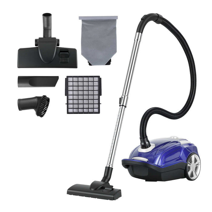 DEVANTI Bagged Vacuum Cleaner Powerful Suction for Carpet Wood Tile Floor Blue