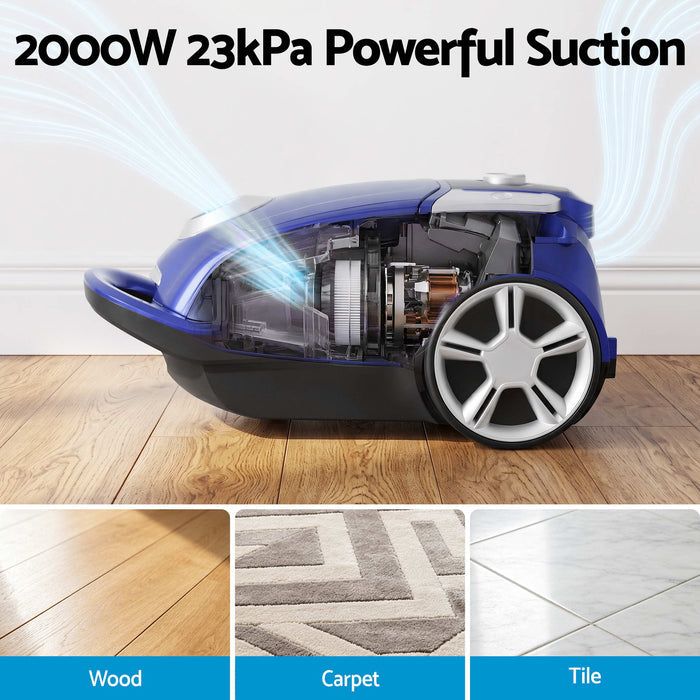 DEVANTI Bagged Vacuum Cleaner Powerful Suction for Carpet Wood Tile Floor Blue