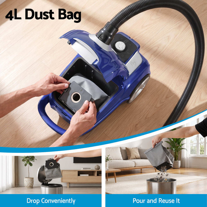 DEVANTI Bagged Vacuum Cleaner Powerful Suction for Carpet Wood Tile Floor Blue