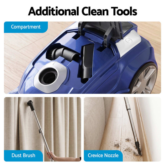 DEVANTI Bagged Vacuum Cleaner Powerful Suction for Carpet Wood Tile Floor Blue