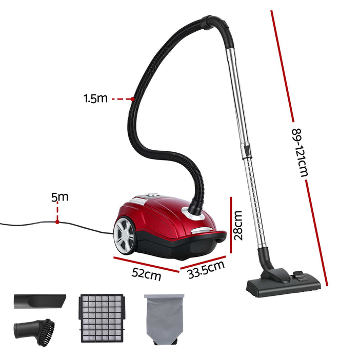 DEVANTI Bagged Vacuum Cleaner Powerful Suction for Carpet Wood Tile Floor