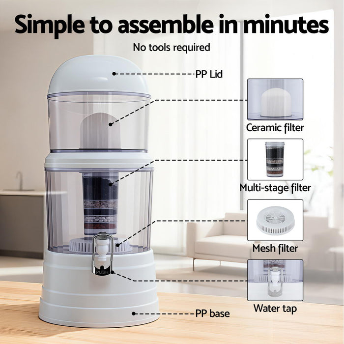 Devanti Benchtop Water Filter 14L Gravity Multi-Stage BPA-Free Home Camping - Devanti