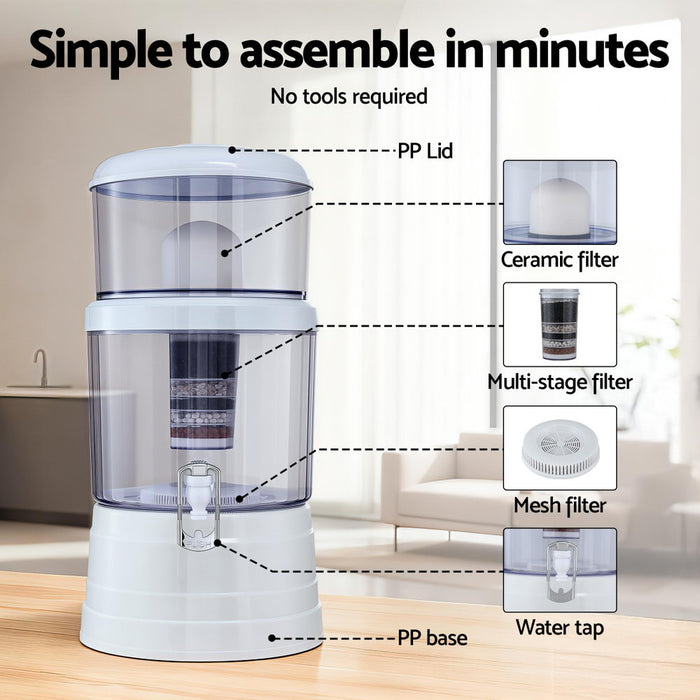 Devanti Benchtop Water Filter 16L Gravity Multi-Stage BPA-Free Home Camping - Devanti
