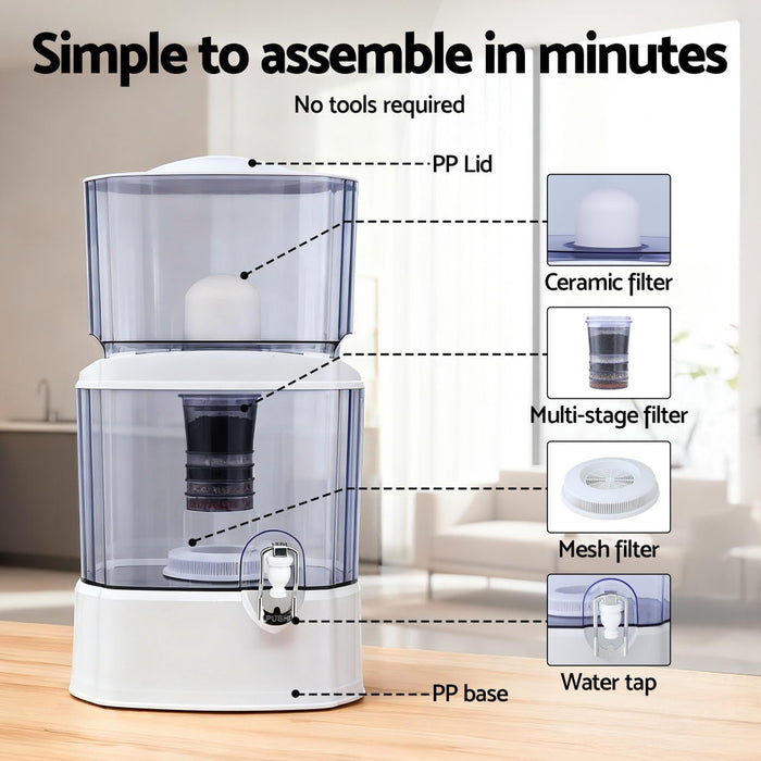 Devanti Benchtop Water Filter 24L Gravity Multi-Stage BPA-Free Home Camping - Devanti