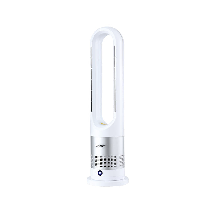 Devanti Bladeless Tower Fan Heater and Cooler 2in1 Portable Oscillation Fan for Bedroom Room Office Use White - Devanti