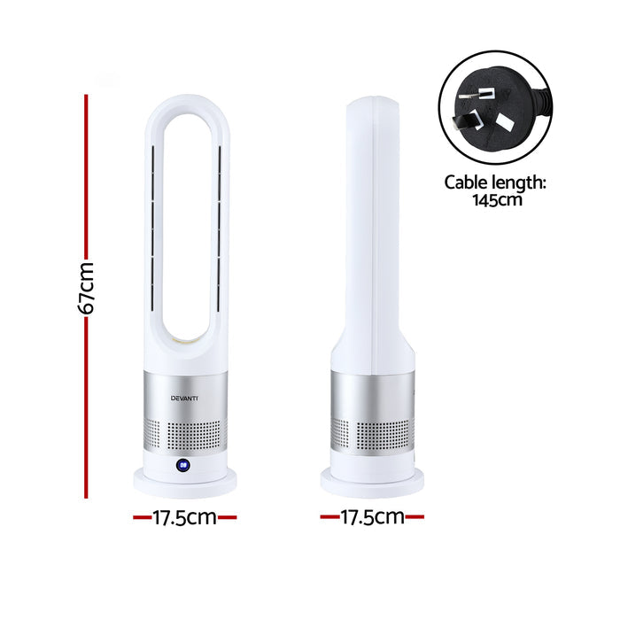 Devanti Bladeless Tower Fan Heater and Cooler 2in1 Portable Oscillation Fan for Bedroom Room Office Use White - Devanti