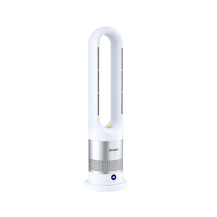 Devanti Bladeless Tower Fan Heater and Cooler 2in1 Portable Oscillation Fan for Bedroom Room Office Use White - Devanti